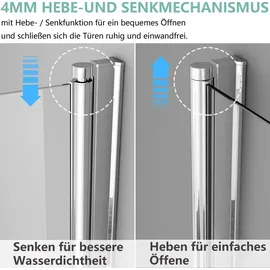 IMPTS Duschkabine Eckeinstieg Duschabtrennung doppel Drehfalttür Duschtür Falttür faltbar 180°Duschwand Faltdusche Höhe, 185cm