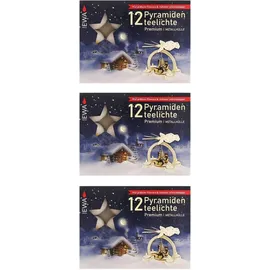 Ebersbacher Kerzenfabrik GmbH 3er Pack Pyramidenteelichte 36 Stück mit Alu-Hülle (12 Stück/Packung, Weiß, 39 mm, unparfümiert)