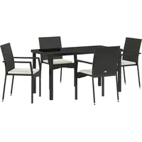 vidaXL 5-teiliges Garten-Ess-Set mit Kissen Schwarz Poly-Rattan