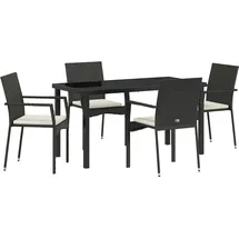 vidaXL 5-teiliges Garten-Ess-Set mit Kissen Schwarz Poly-Rattan