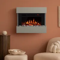 Noble Flame LIMA Wandkamin: Seidengrau - mit schwarzen Acrylsteinen