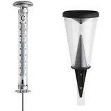 TFA Dostmann Solino analoges Gartenthermometer, 12.2057, mit Solarbeleuchtung, wetterfest & 47.1008 Regenmesser, schwarz