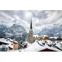 Fototapete PAPERMOON "Dorf im Schnee", bunt, B:2,50m L:1,86m, Vlies, Tapeten