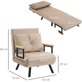 Homcom Schlafsofa, Klappbett mit Bettfunktion, Relaxsessel mit Rückenkissen, Polstersofa mit Verstellbarer Rückenlehne, Samtoptik, 63 x 73 x 81 cm, Wohnzimmer, Sessel, Schlafsessel