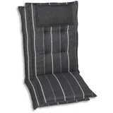 Sesselauflagenset, Anthrazit, Grau, Textil, 2-teilig, Streifen, Füllung: Schaumstoff, Vlies, 50x7x120 cm, Oeko-Tex® Standard 100, pflegeleicht, hochwertige Qualität, langlebig, für den Außenbereich geeignet, mittels Bändern zu befestigen, Gurtband Wendekissen, Outdoor-Kissen, Gartenstuhlauflagen, Hochlehner-Auflagen