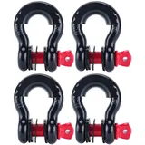 FreeTec D Ring Schäkel, 4,75t Groß Verzinkter Stahl Schäkel, 4 Stück Geschweifte Schekel mit Augenbolzen, Schwere Abschleppen Heben Schekel für Pkw 4x4 Offroad Seilwinde (Schwarz und Rot)
