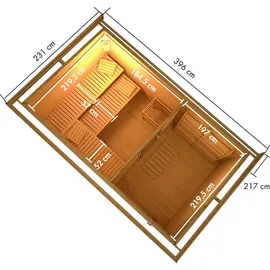 Karibu Saunahaus Hytti 6 naturbelassen Energiesparende Saunatür Ohne Ofen inkl. 8-teiligem gratis Zubehörpaket (Gesamtwert 191,92€)