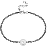Smart Jewel Armband mit Edelstein-Kugeln + Muschelkern-Perle, Silber 925«, grau