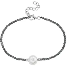 Smart Jewel Armband mit Edelstein-Kugeln + Muschelkern-Perle, Silber 925«, grau