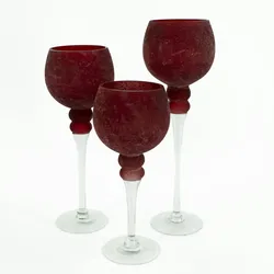 Kerzenhalter Kelch FROST Glas 3 Höhen Windlicht gefrostet rot  satiniert 3er Set