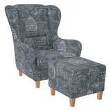 Supellex Ohrensessel Sofia Polyester 72 x 100 x 80 cm Hellgrau mit Hocker