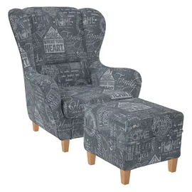 Supellex Ohrensessel Sofia Polyester 72 x 100 x 80 cm Hellgrau mit Hocker