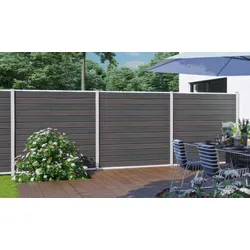 WPC Zauntür Mellum  90 x 175 cm -  Zauntor aus WPC, Anthrazit - WPC Gartentor, Torrahmen in Silber - Tür für Garten & Terrasse