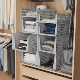 Relaxdays Schrank Organizer 3er Set stapelbare Aufbewahrungsboxen 24,5 x 33,5 x 43,5 cm grau
