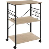 Tectake tectake® Servierwagen Rugby Industrial Style, mit 3 Ebenen, inklusive 6 Haken, 65,5 x 45,5 x 88,5 cm