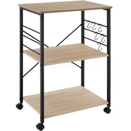 Tectake tectake® Servierwagen Rugby Industrial Style, mit 3 Ebenen, inklusive 6 Haken, 65,5 x 45,5 x 88,5 cm