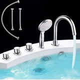 MUCOLA Wannenrandarmatur 5 Loch Set Wannenrand Badarmatur Wasserfall Chrom Waschtischarmatur Mischbatterie Badewanne