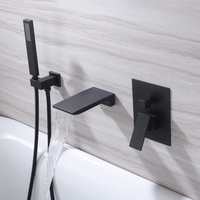 XJTNLB Badewannenarmatur Schwarz Wasserfall mit Brause Mischbatterie Badewanne Unterputz Wannenarmatur Wasserfall mit Handbrause Armatur Badewanne Dusche,Schwarz