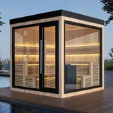 AWT Saunahaus Gartensauna Außensauna THE CUBE X5-R , Hemlock, 235x235, 9kW EOS C