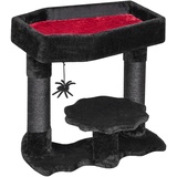 BEWISHOME Gothic Katzenbaum mit Sarg Bett, Goth Katzenturm für Indoor Katzen mit Sisal Kratzstämmen, Spinne Spielzeug, Gruseliger Sarg Katzenbaum für Schwarze Katzen Halloween, Schwarz mit Rot, Kleine