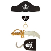 Captain Jack Piraten Set 5-teiliges Kinderspielzeug Kostüm mit Schwert, Hut, Augenklappe, Haken und Ohrring