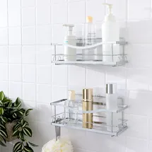 kincmax 2er Pack Duschablage ohne Bohren - Duschregal Set mit 2 Größen - 2x Badregal Shampoo Halterung für die Dusche - Shower Shelf Set - Wellenförmig - Silberfarben