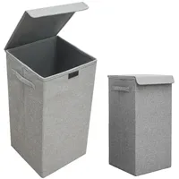 Dune Design 50L XXL Wäschekorb mit Deckel Grau - 30x30x60 Wäschesammler - Wäschebox Faltbar