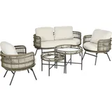 Outsunny Gartenmöbel-Set, 5 tlg. Rattan Sitzgarnitur mit Kissen, für 4 Personen, Alu