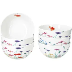 6x Marie Müsli-Schale Ø14cm 400ml Porzellan 6 Personen Dessert-Schüssel Blume