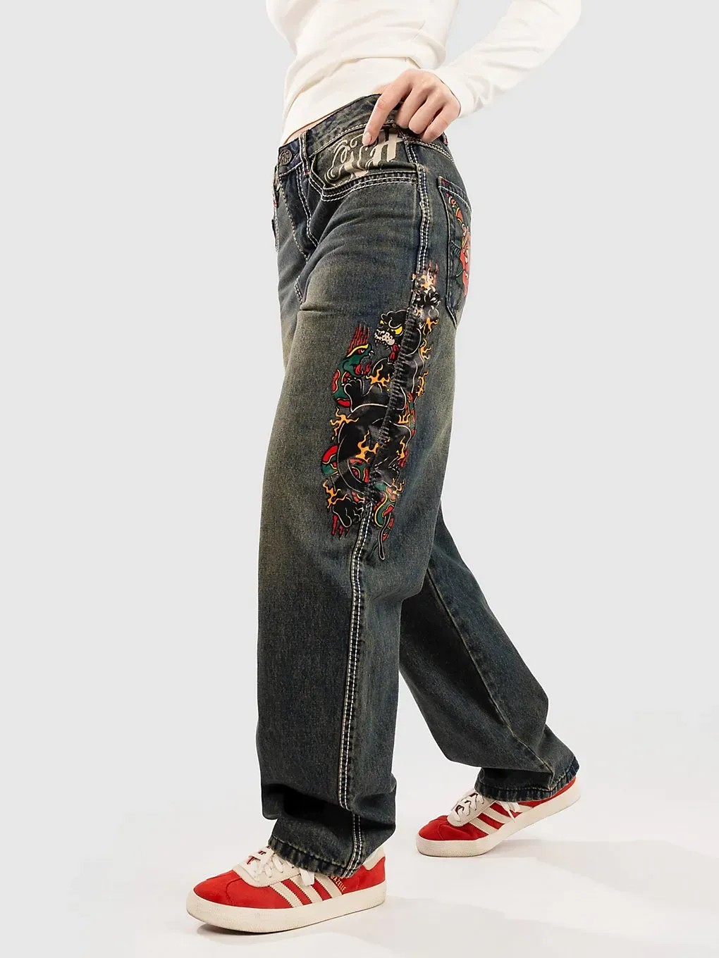 Ninth Hall Idle Embroidered Jeans cougar snake Gr. 10