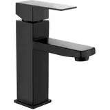 Waschbeckenarmatur, Warm- und Kaltwasser, schwarz lackiert, Edelstahl, quadratisch, Einloch