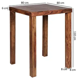 FineBuy Bartisch Massivholz Sheesham 80x80x110cm Stehtisch Bistrotisch Tisch