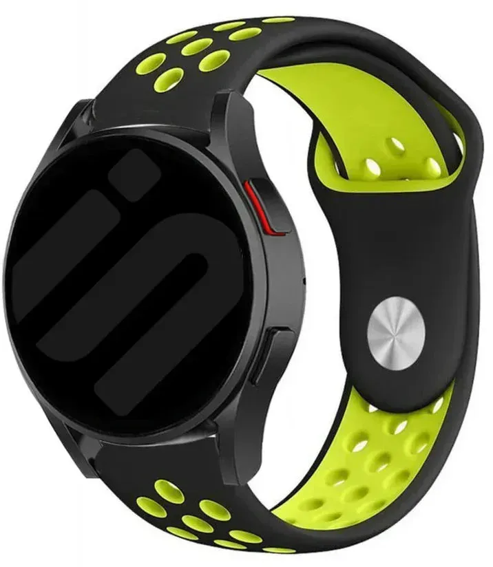 Strap-it Motorola Moto Watch - 47mm Armband Silikon 'Sport' für Motorola Moto Watch  - 47mm - Schwarz/gelb - Druckknopf Verschluss