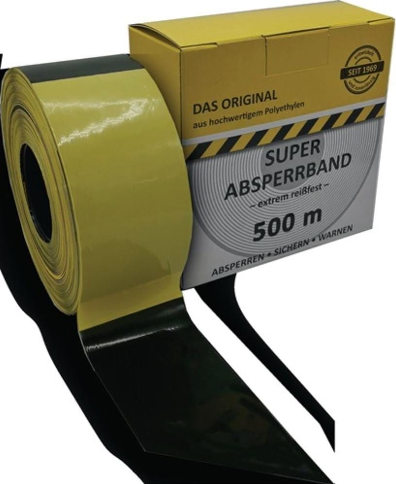 HP Autozubehör, Sicherheitskennzeichnung, Absperrband L.500m B.80mm gelb/schwarz geblockt 500m/Karton KELMAPLAST