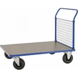 Kongamek Plattformwagen in blau 1083x700x1020mm mit Mdf-platte und Schiebebügel mit Gummibereifung mit Bremse