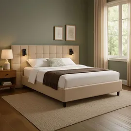 Juskys Polsterbett Luzano - Bett mit LED, Lattenrost & Kopfteil - Bettgestell Samt - Beige