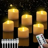 Led Kerzen Wiederaufladbar, 6 Stücke Teelichter mit Timerfunktion, Led Kerzen Flackernde Flamme mit Fernbedienung für Halloween, Weihnachten, Herbst und Winter, Hochzeit