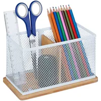 Relaxdays Stiftehalter, Bambus & Metallgeflecht, HxBxT: 11 x 19