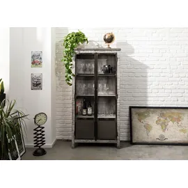 Massivmoebel24 Vitrine Mango 90x40x180 grau lackiert HEAVY INDUSTRY #141