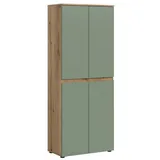 xonox.home Kleiderschrank Scarpa 4-türig 0 x 0 x 0 cm Smoke Green/Evoke-Eiche Dekor