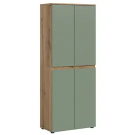 xonox.home Kleiderschrank Scarpa 4-türig 0 x 0 x 0 cm Smoke Green/Evoke-Eiche Dekor