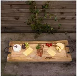 Antikas - Tablett aus Massivholz, Rustikales Servierbrett mit Metallgriff, nostalgisch