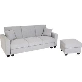 Mendler Sofa HWC-H47 mit Ottomane, Couch Sofa Gästebett, Schlaffunktion Stauraum 217x145cm Stoff/Textil hellgrau