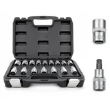 BITUXX Nussatz 16 Teilig Torx Nuss Set Innensechskant Vielzahn Bit Stecknüsse Werkzeug Set 1/2 Zoll