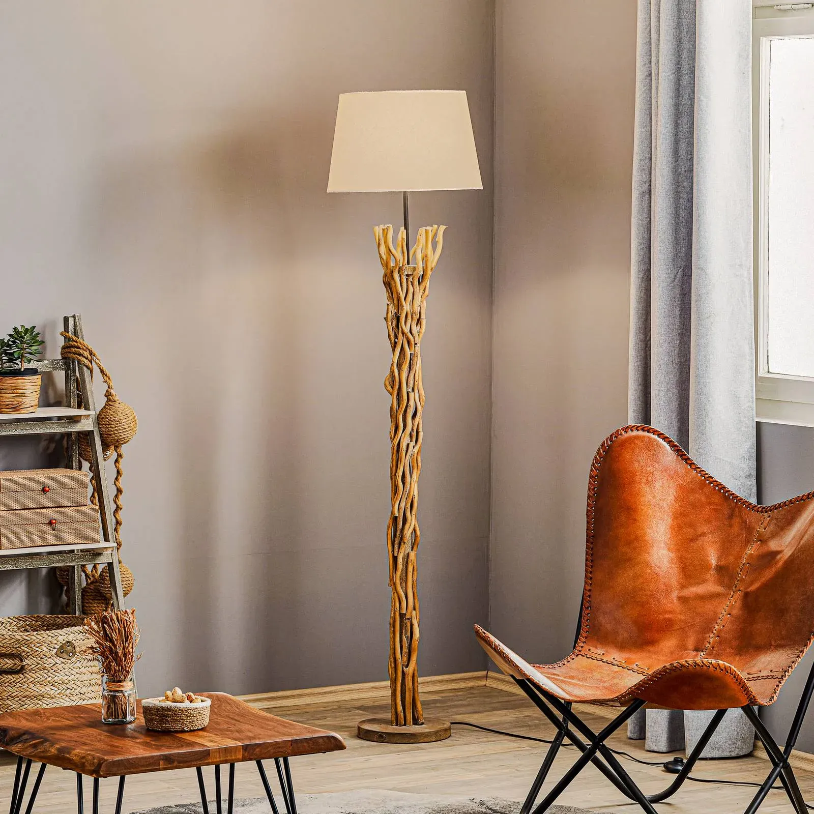 Stehlampe Agar ONLI, creme / amber, für Wohn- / Esszimmer, Textil / Stoff / Seide, Stehlampe - 40 cm - 40 cm - 167 cm