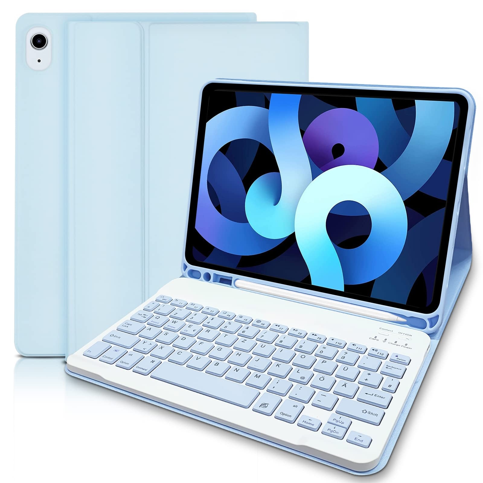 Tastatur Hülle für iPad Pro 11 Zoll (3. /2. /1. Gen), iPad Air 5 2022 / Air 4 2020 10.9 Hülle mit Tastatur, Bluetooth QWERTZ Tastatur mit Schutzhülle/Pencil Halter für iPad Pro 11 2022, Himmelblau
