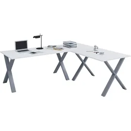 VCM Eckschreibtisch L Form Silber / Weiß