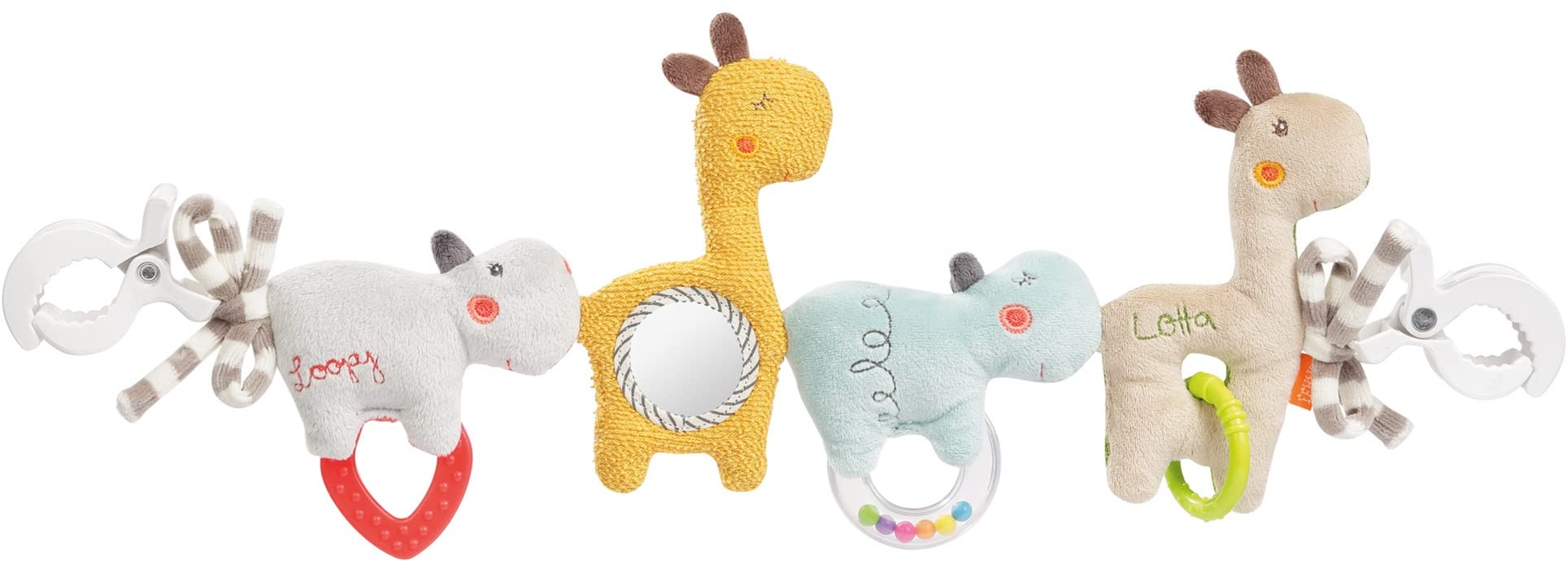 Fehn Kinderwagenkette Baby Mobile Loopy & Lotta – Babymobile Kette mit süßen Anhänger Figuren - Babyspielzeug zum flexiblen Aufhängen - Kinderwagen Spielzeug für Babys und Kleinkinder ab 0+ Monaten