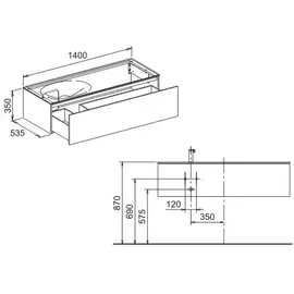 Keuco Edition 11 Waschtischunterbau 31265, 1 Frontauszug, Waschtischposition links, 1400x350x535mm, 31265210000 140 x 35 x 53,5 cm, Lack Hochglanz
