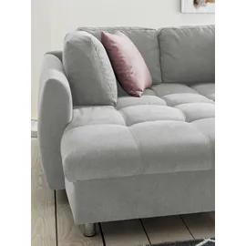luma-home Ecksofa mit Schlaffunktion und Bettkasten 250x190 cm, Wellenfedern, Ottomane links, Mikrofaser Grau, / 17002